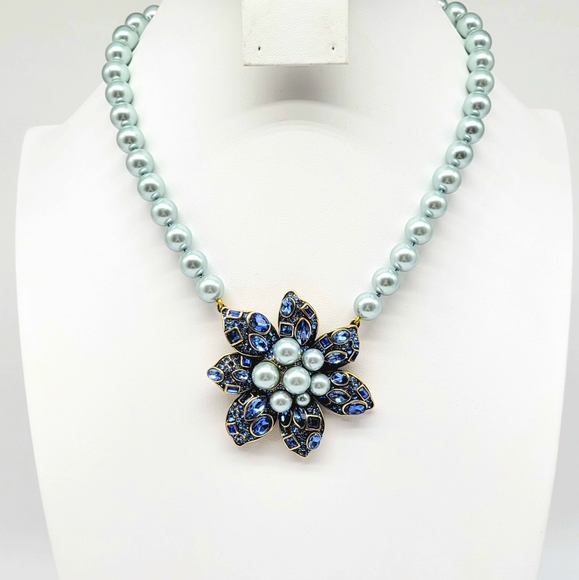 Heidi Daus Sapphire Swarovski Crystal Mosaic Flower Necklace with